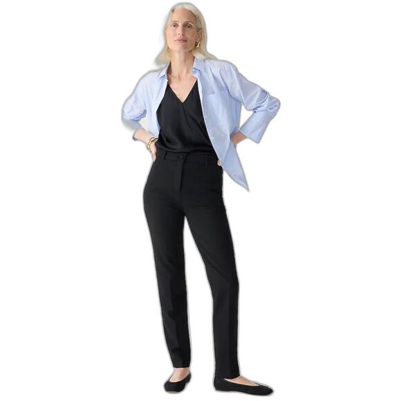 J CREW High Rise Cameron Black Trousers, Flat Front, Sz 6 - Picture 1 of 9
